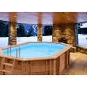 Piscina fuori terra in legno 5,63 x 3,52 ottagonale ovale Blue Forest